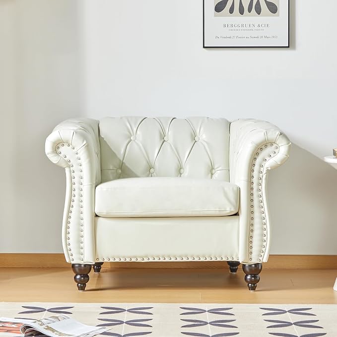 Mid-Century Sofa Chair, Faux Leather Accent Chair by YUCHIATHSoulFurniture