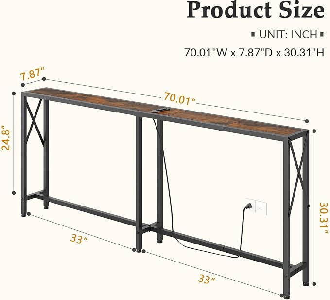 Gewudraw 70 in Skinny Sofa Table Behind Couch, Console Table - Image 3