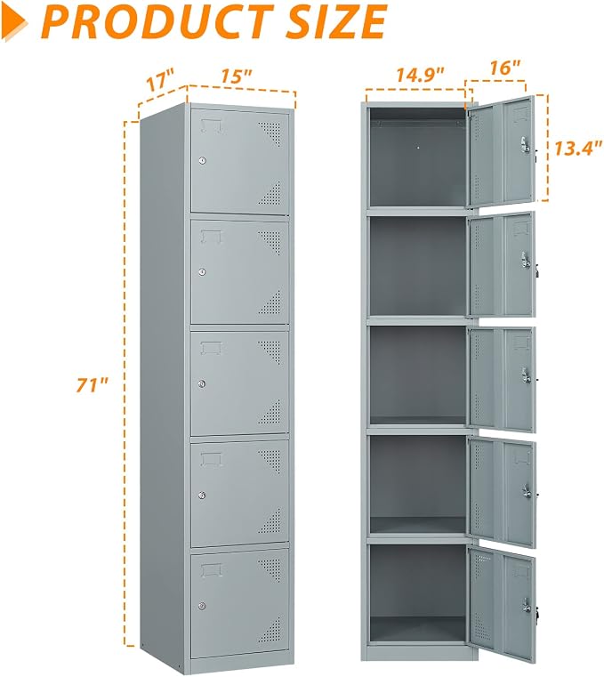 71" Metal Storage Locker With 5 Doors - Image 3