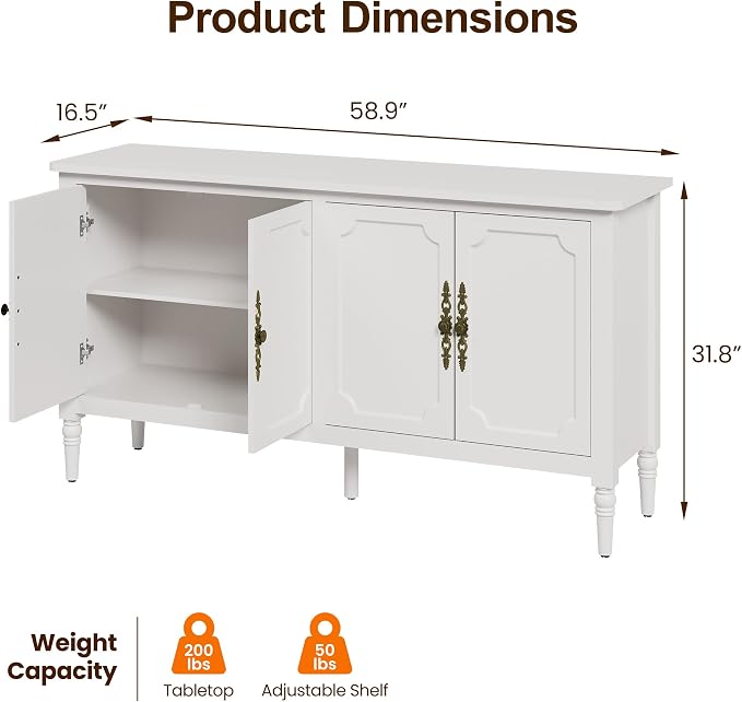 RoyalCraft Buffet Cabinet with Storage, Mid Century Modern Painted Credenza - Image 2