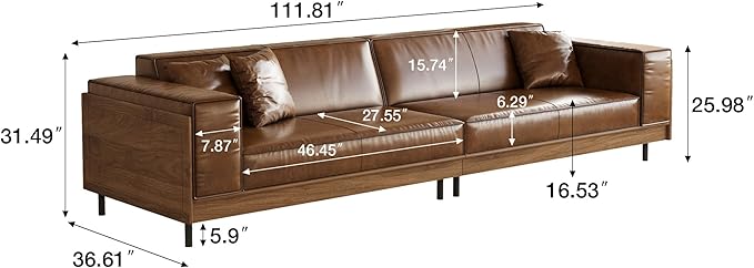 Mid-Century Modern Leather Sofa 111.81" - Image 2