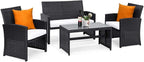 Goplus 4-Piece Rattan Patio Furniture Set, Outdoor Wicker Conversation Sofa by Goplus