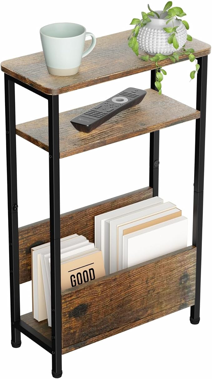 THUMEYE 7.1" Narrow Side Table for Small Spaces, 3 Tier Small End Table by THUMEYE