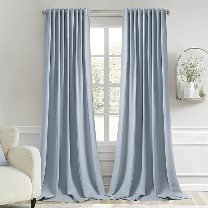 MIULEE Light Blue Back Tab Blackout Curtains 52x108 Inch Long 2 Panels Set | by MIULEE