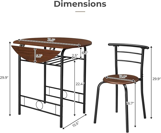 VINGLI 31.5" Drop Leaf Dining Table Set - Image 4