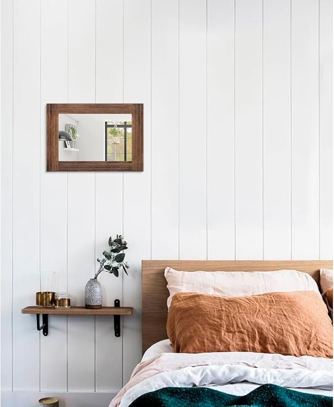 Wood Mirror Rectangular Framed Rustic Vintage Mirrors Decor Farmhouse Bedroom - Image 5
