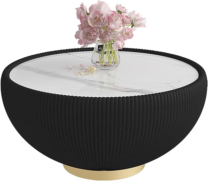 SSLine Bowl-Shape Coffee Table Modern Sintered Stone Top Coffee Table in Black - Image 6