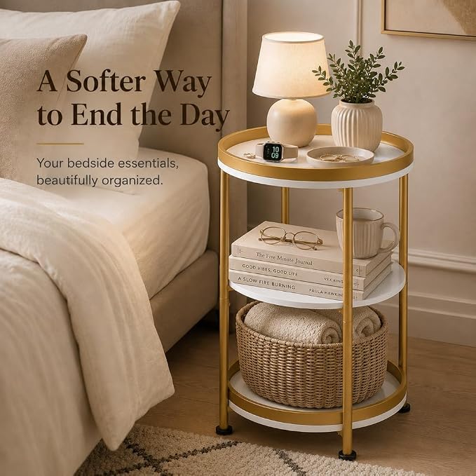 Dulcii Round Side Table with Storage Tray - Image 4