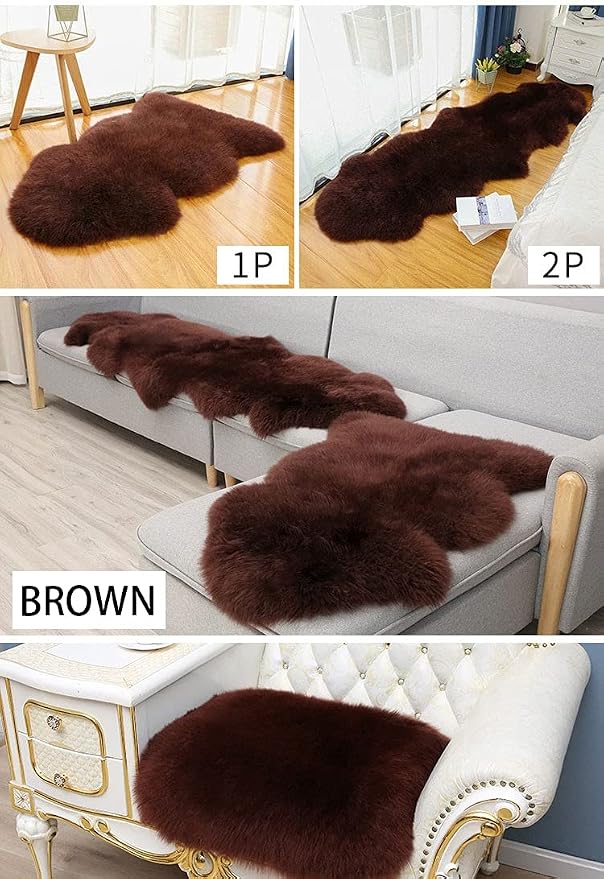 HUAHOO Premium Genuine Sheepskin Rug Brown Real Australia Sheepskin Natural - Image 5