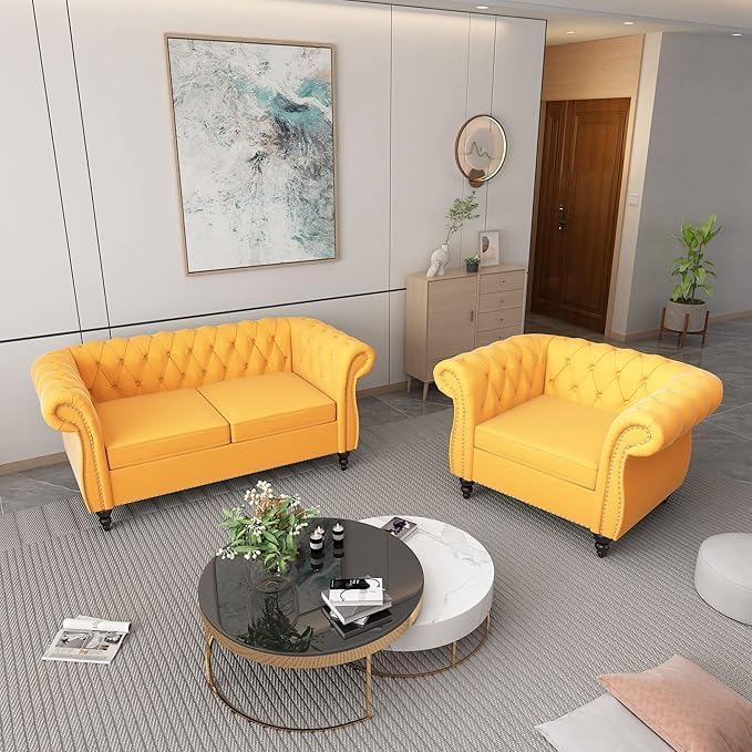 Chesterfield Loveseat Sofa, Modern Velvet Small Sofa Couch 2 Seater - Image 7