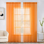 MIULEE Orange Fall Sheer Curtains 54 X 84 Inches, 2 Panels | Solid Color by MIULEE