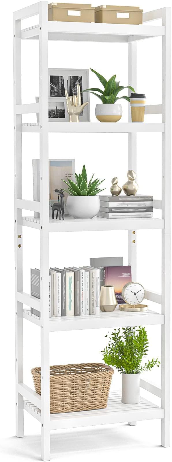 Homykic Bamboo Bookshelf, 5-Tier Narrow 55.9” Adjustable Book Shelf Bookcase by Homykic