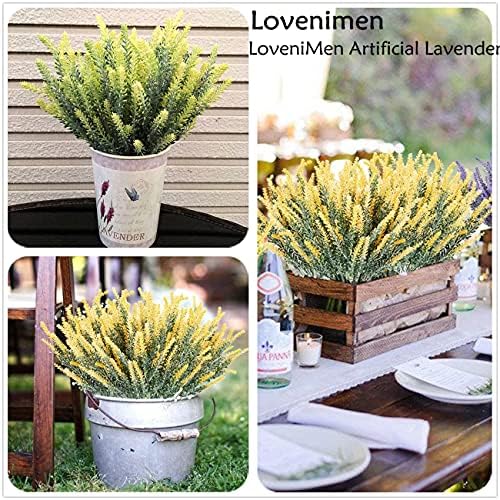 Artificial Lavender Yellow 4 Bundles, Lifelike Faux Flowers Foliage Leaves Plant for Wedding Bouquets, Outside Hanging Planter, Farmhouse Indoor Outdoor Patio Home Decor - Image 2