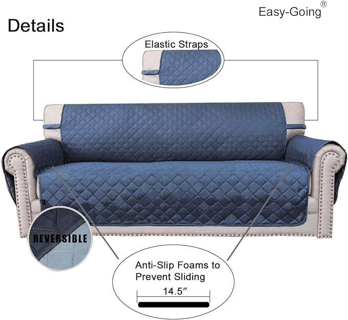 Easy-Going Reversible Couch Cover, 3 Cushion Sofa, Dark Blue/Light Blue | Large - Image 3