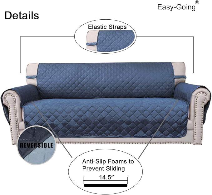 Easy-Going Reversible Couch Cover, Small Chair, Dark Blue/Light Blue | Machine - Image 3