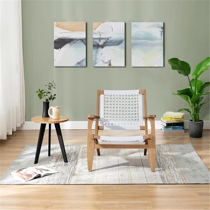 Bowery Hill Hexagon Woven Rope Accent Chair, Rubberwood Frame, Light - Image 3