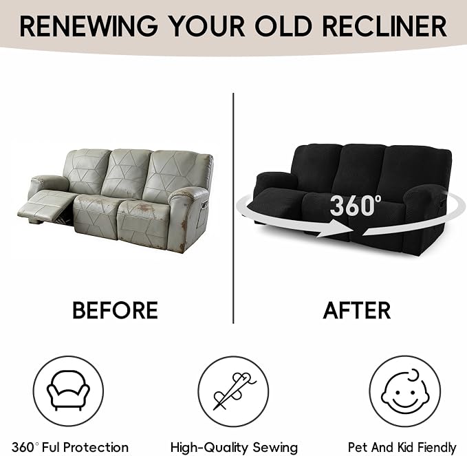 5-Piece Recliner Sofa Covers, Stretch Geometric Strokes Jacquard Recliner Sofa - Image 5