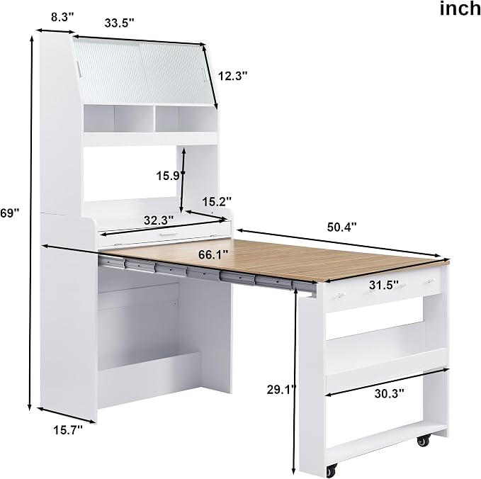 Kitchen Storage Cabinet with Hutch and Extendable Dining Table, 33.5" - Image 8