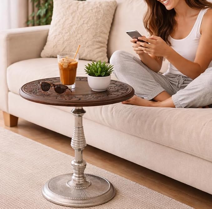 Side Tables-Hand Carved Vintage Boho Folding End Tables - Image 2