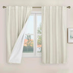 Ivory 100% Blackout Linen Curtains 48 Inches Long, 34 x 48 Inch | Linen Textured by LAMIT