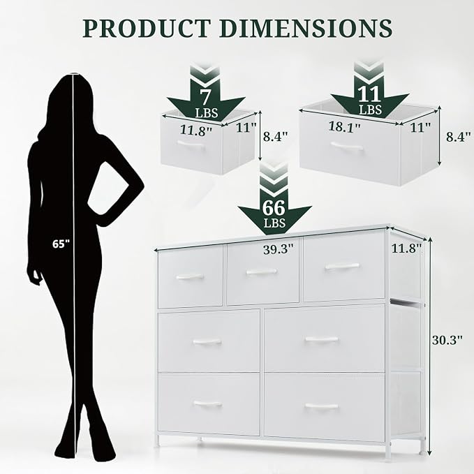 7-Drawer Dresser for Bedroom, Anti-Tip Wide Storage Organizer Fabric Chest of - Image 3
