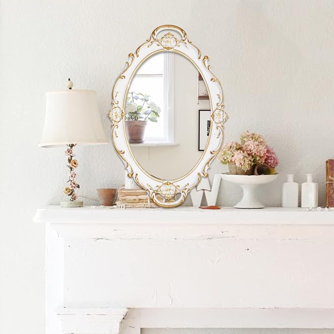 Eaoundm 14.5 x 10 inchs Oval Antique Decorative Wall Mirror Vintage Hanging - Image 3
