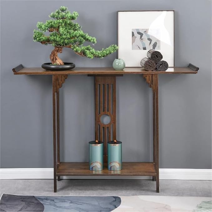 Gdrasuya10 40 inch Walnut Bamboo Console Sofa Table, Vintage Sofa Table Narrow - Image 8