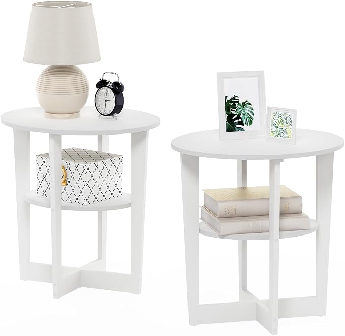 Furinno Jaya Side Table Set of 2, 2-Tier Round Modern End Table by Furinno-FitsYourSpaceFitsYourBudget