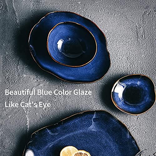 8 Inch Ceramic Decorative Bowl, Blue Reactive Glaze Centerpiece - Image 5