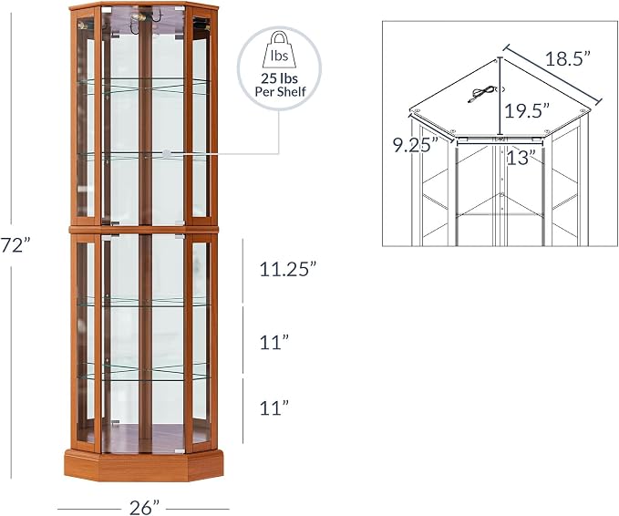 BELLEZE Lighted Curio Cabinet Corner Display Case - Image 3
