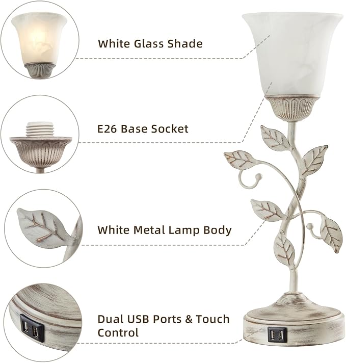 Rustic Touch Table Lamp for Bedroom, 3-Way Dimmable Nightstand Lamp - Image 4