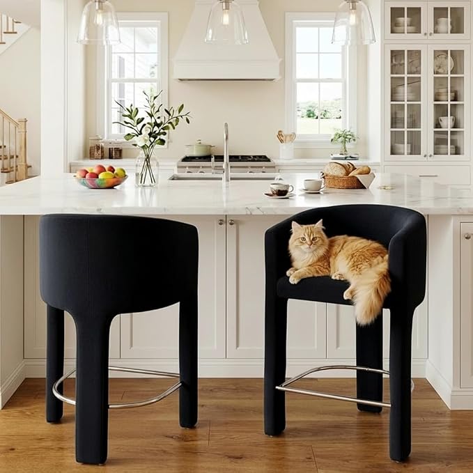 HNY Modern Counter Height Bar Stools, 26”H Barrel Counter Stools - Image 7