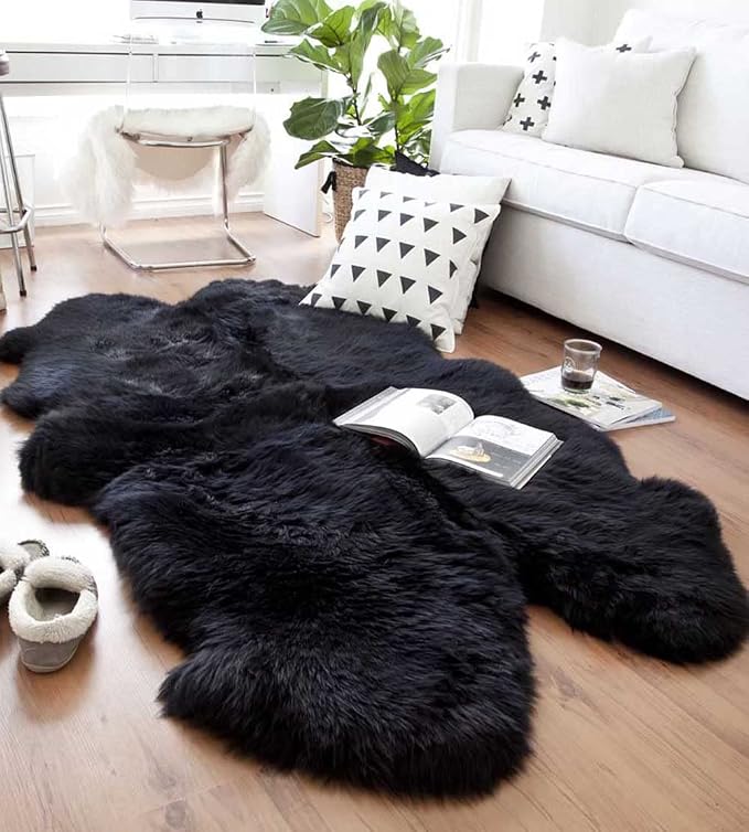 HUAHOO Premium Genuine Sheepskin Rug Black Real Australia Sheepskin Natural - Image 3
