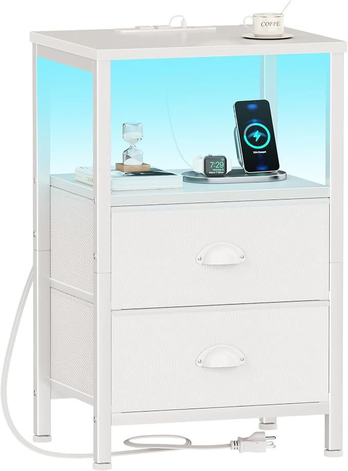 Furologee LED Night Stand with Charging Station, Bedside Table with Storage by Furologee