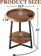 Gadroad Round End Table with Charging Station, USB Ports, Wood Tabletop & Black - Image 3