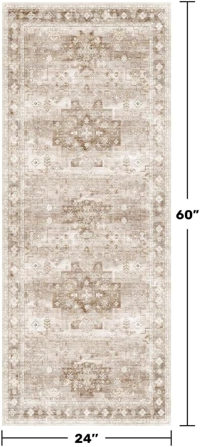 Boho Bathroom Rug 2x5 Runner, Neutral Farmhouse Kitchen Rugs, Small Throw - Image 2