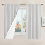 Short Window Linen Curtains 48 Inch Length 2 Panels, Light Grey | 100% Blackout by LAMIT