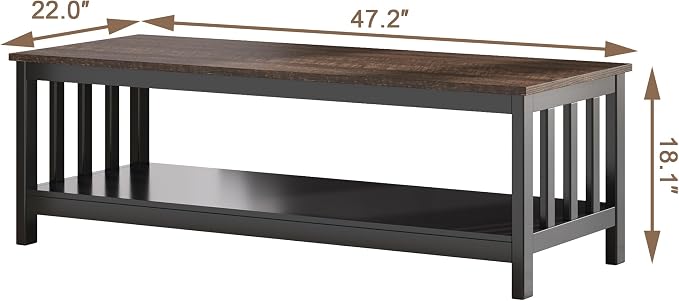 ChooChoo Mission Coffee Table, Wood Living Room Table - Image 2