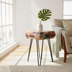 Multicolor Square Wood Drum Side Table 14" x 14" x 20" H Reclaimed Wooden - Image 3