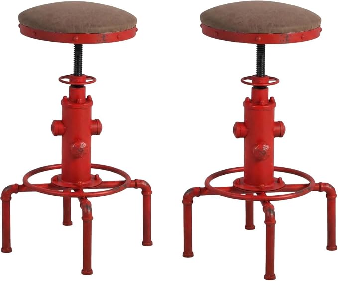 Topower Antique Vintage Industrial Barstool PU Leather Water Pipe Fire Hydrant by Topower