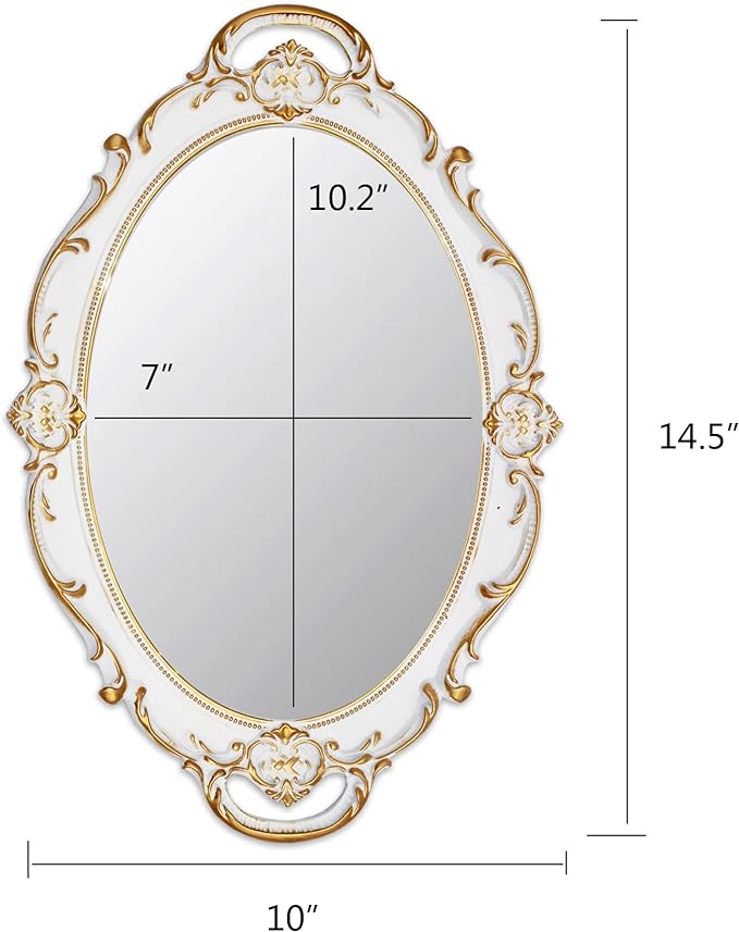 YCHMIR Vintage Mirror Small Wall Mirror 14.5 x 10 inchs Oval White - Image 4