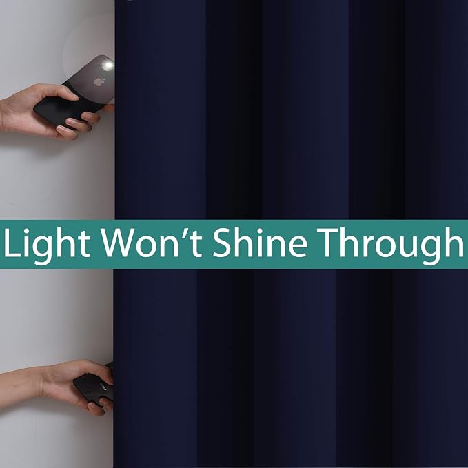 Yakamok Navy Blue 100% Blackout Curtains 108 Inches Long 52" Wide, 2 Panels | - Image 3