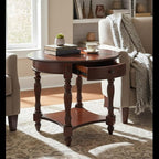 Solid Wood End Table with Drawer, Oval Sofa Side Table, Storage Shelf, Living - Image 4