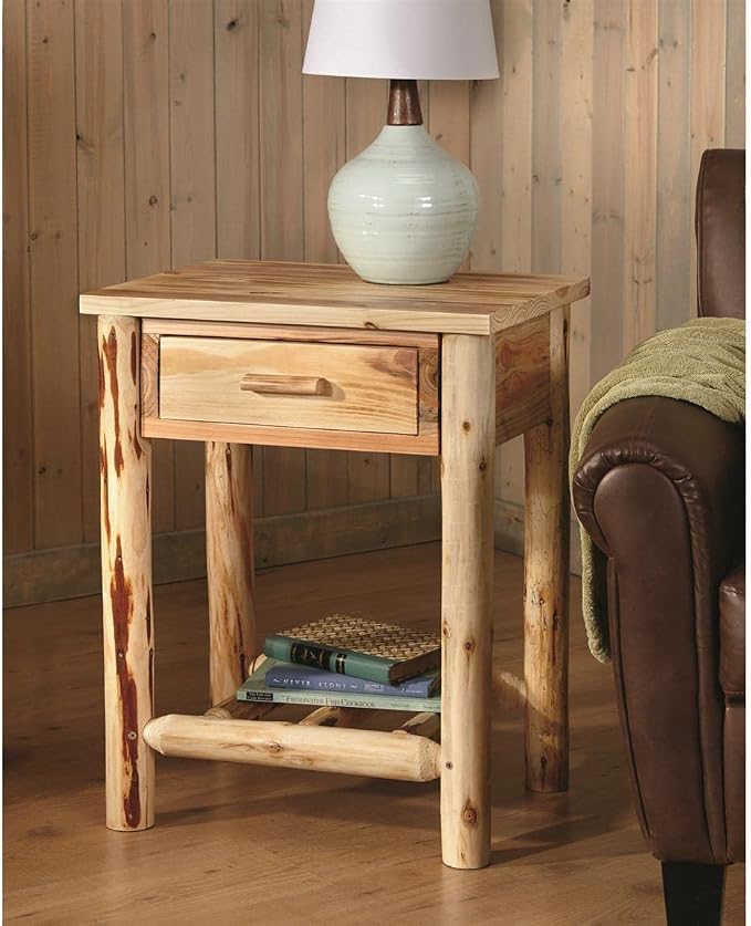 CASTLECREEK Pine Log End Table Nightstand, Rustic Natural Weathered Look Wooden - Image 4