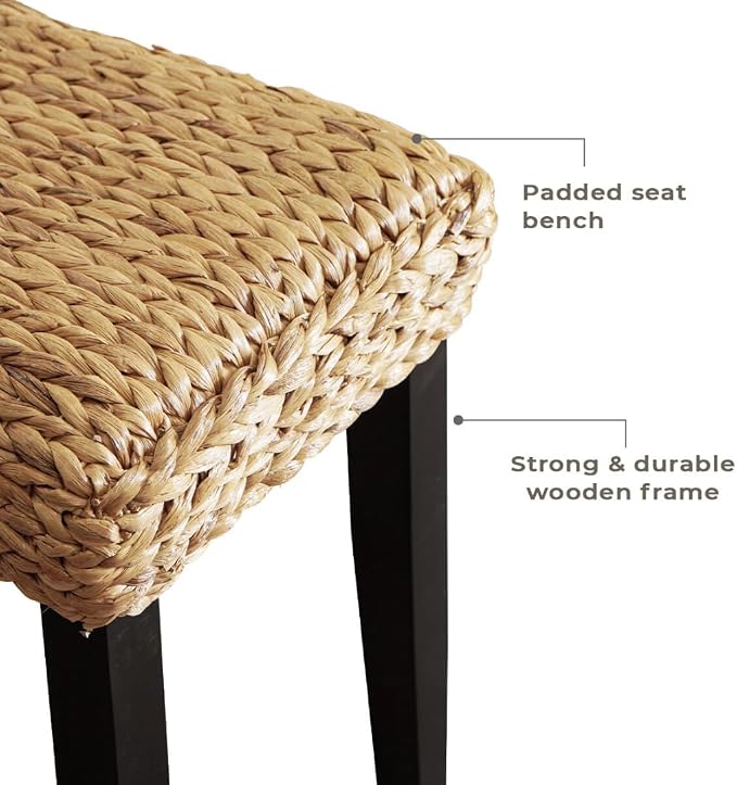 Entryway Bench with Solid Wood Acacia, Water Hyacinth Indoor Bench Seat - Image 6