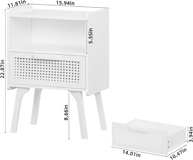 Lerliuo Rattan Nightstands Set of 2, Side Table - Image 3