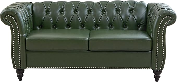 Mid-Century 3 Seater Sofa, Faux Leather Couch - Image 7