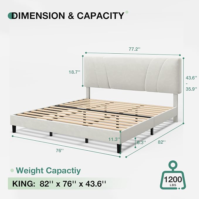 Novilla King Bed Frame and Headboard, King Bed Frame, Velvet Upholstered Bed - Image 2