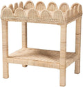 Pemberly Row Bohemian Scallop Side Table, Natural Rattan and Mahogany Wood by PEMBERLYROW