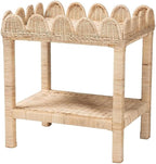 Pemberly Row Bohemian Scallop Side Table, Natural Rattan and Mahogany Wood by PEMBERLYROW